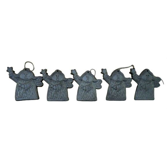 Angel Ornaments Set of 5 Boxed Ceramic All Same Silver Pattern Artsy Style - Picture 6 of 6